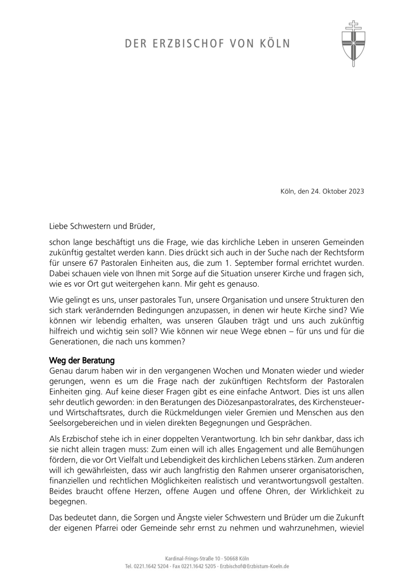 Brief des Erzbischofs