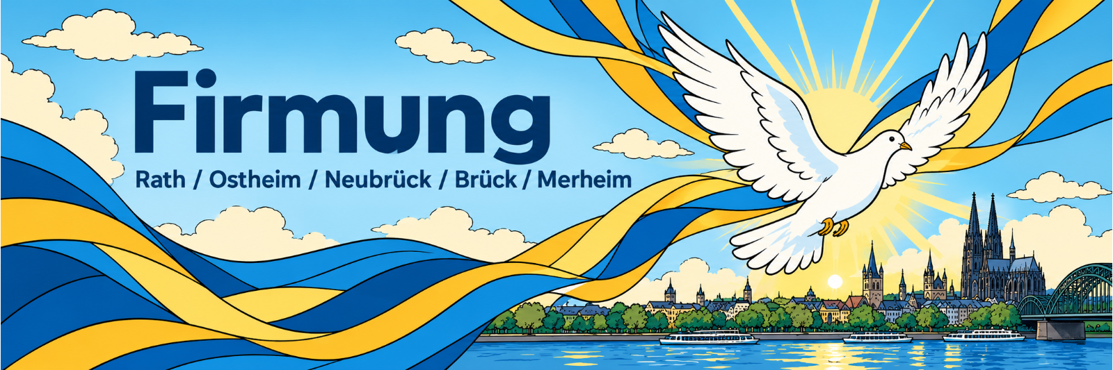 Firmung über Köln im klaren Comicstil